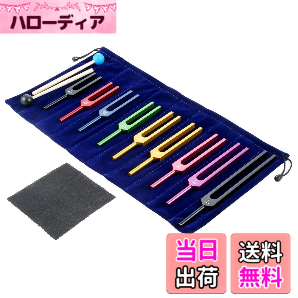 【送料無料】Dreld 音叉セット サウンドヒーリング セラピーツール 9個 174/285/396/417/528/639/741/852/963HZ シリコンハンマーとバッグ付き 振動 楽器