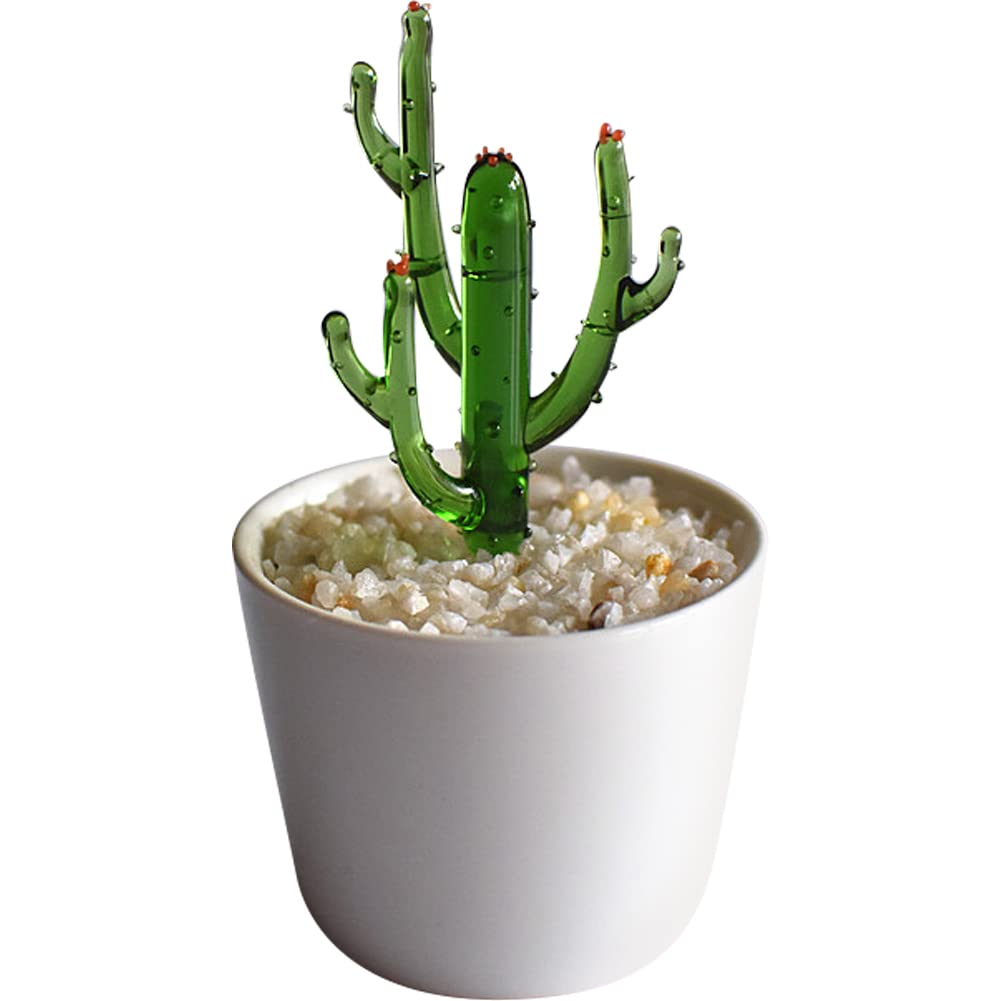 【送料無料】HIGHAWK るり製 工芸品 装飾 飾り物 オブジェ 小物 鉢植え インテリア 置物 人工植物 ミニ植木鉢 オーナメント 手作り 玄関 机 テーブル ガラスアート (柱型のサボテン・Lサイズ)