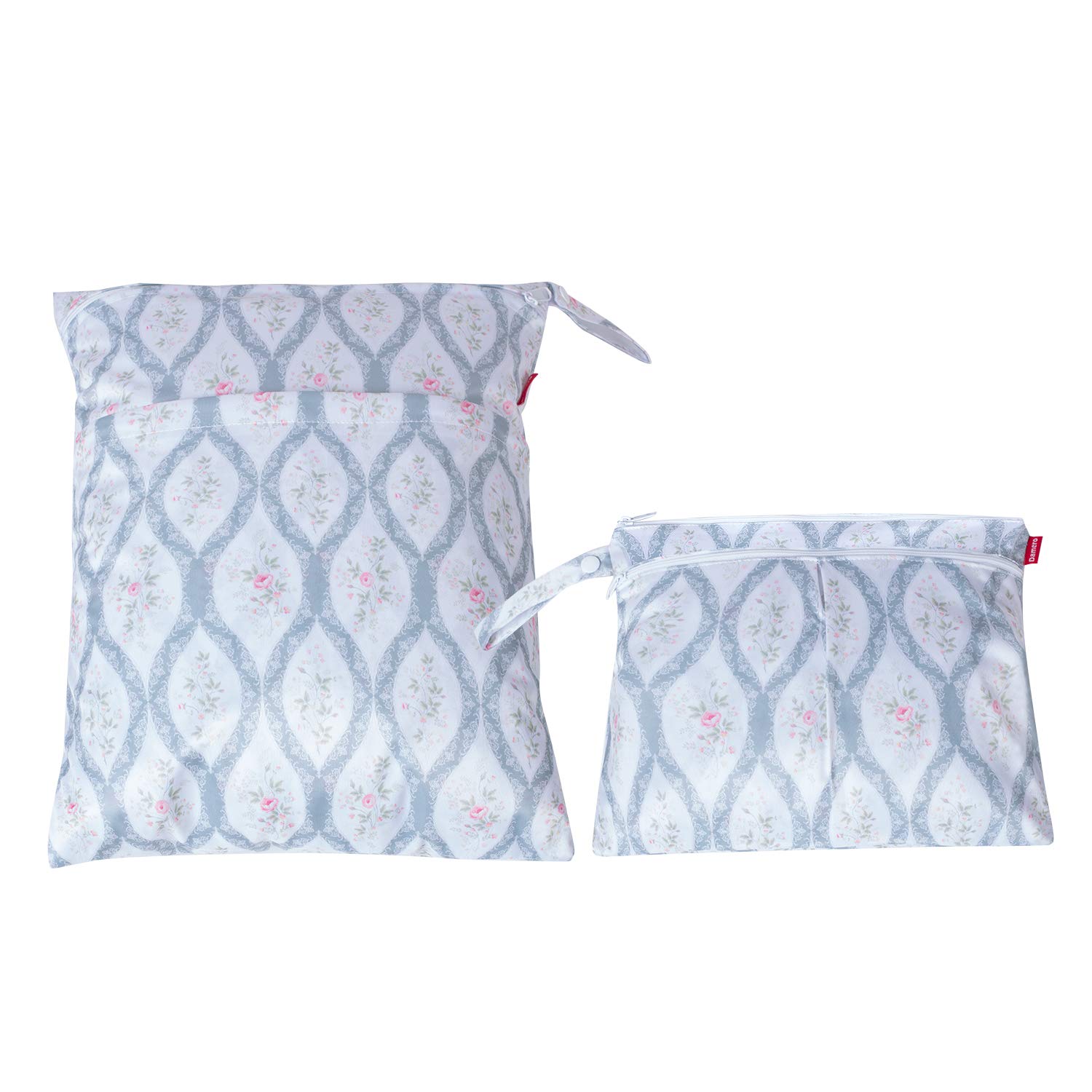 【送料無料】Damero ウェットバック(防水バッグ) 2点セット 着替え・オムツ・お風呂用品・水着・タオル入れ 外出・スポーツ・旅行用 （S+L,スパイラル花）