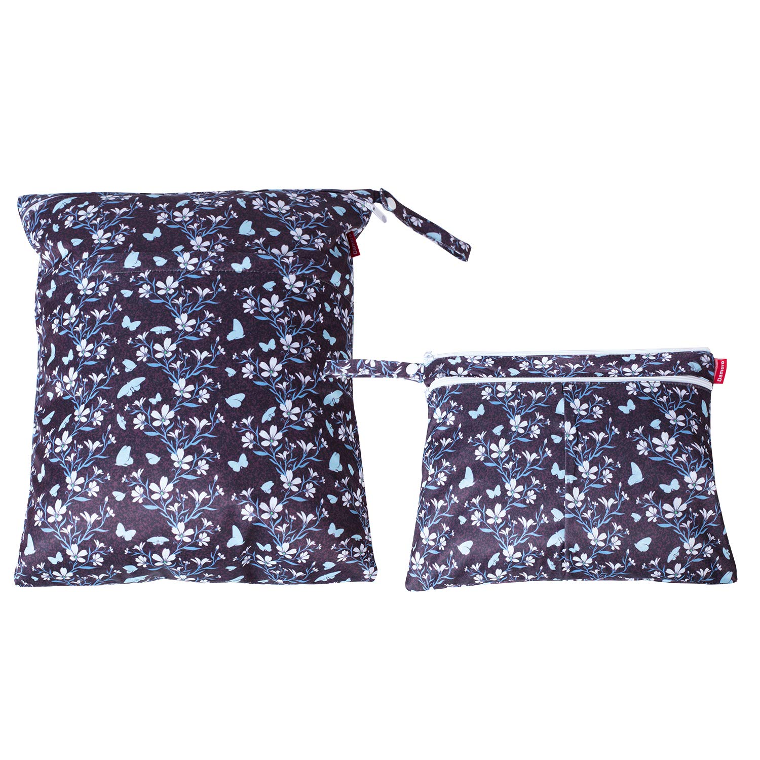 【送料無料】Damero ウェットバック(防水バッグ) 2点セット 着替え・オムツ・お風呂用品・水着・タオル入れ 外出・スポーツ・旅行用 （S+L,花と蝶）