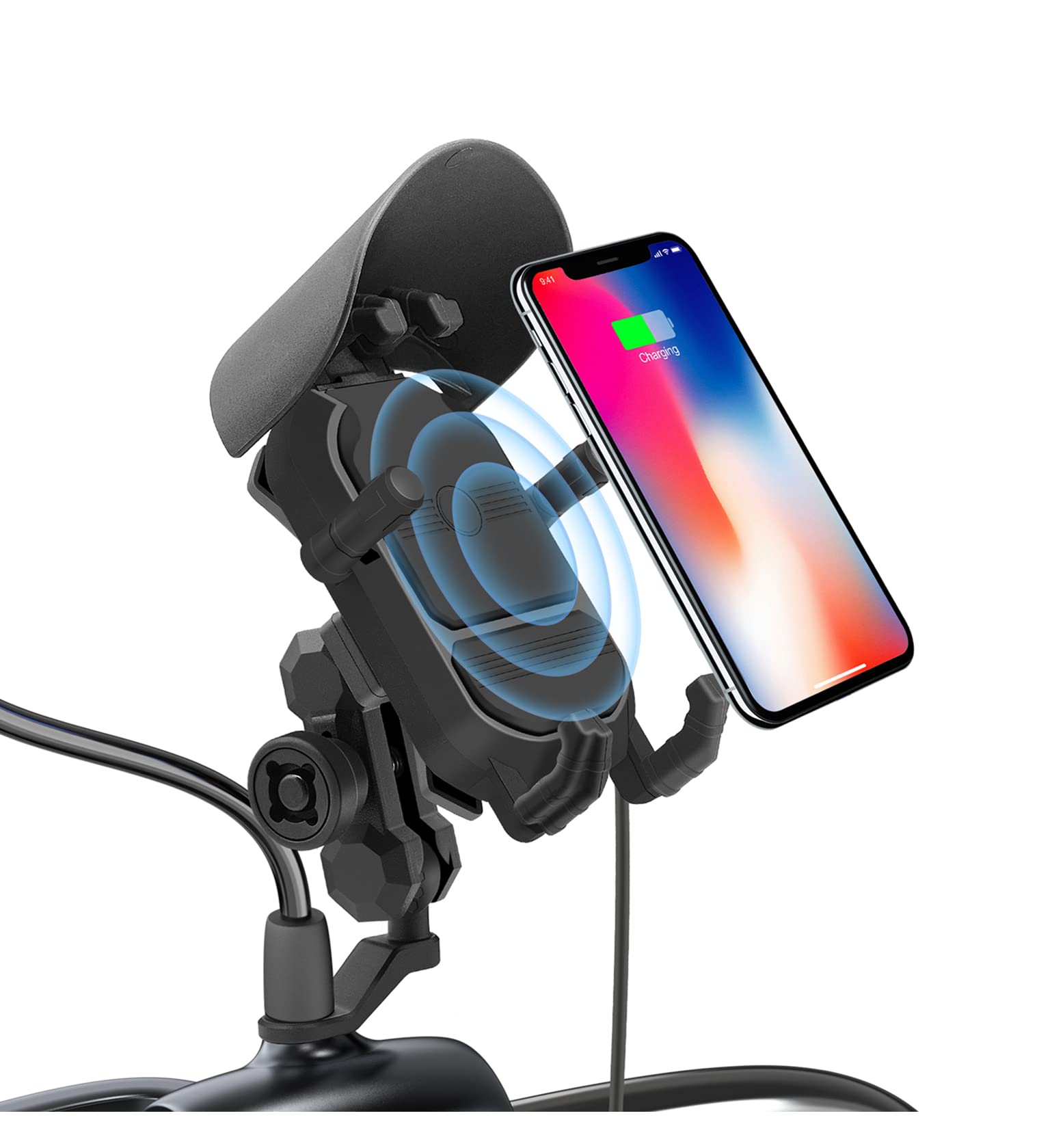 【送料無料】SHEAWA バイク 充電スマホホルダー Qiワイヤレス充電器 15W 10W 7.5W 急速充電 360度回転 車載ホルダー オートバイのサイドミラーに取り付け可能