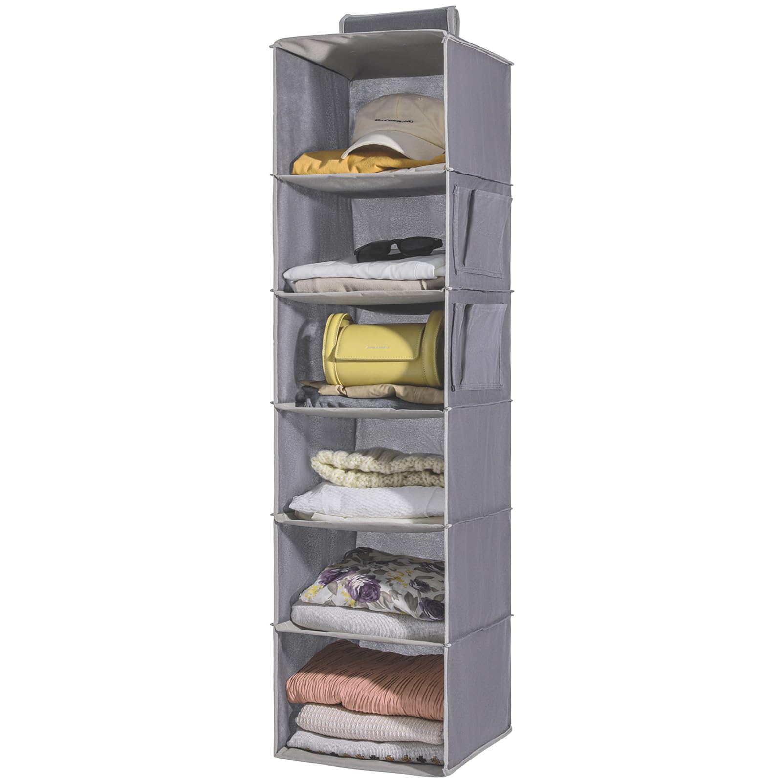 【送料無料】YRCBEHFU 吊り下げ収納 6段 衣類ラック クローゼット 収納吊り下げ 【最新竹製天然版】大容量 帽子/鞄 収納ラック 取付簡単 折り畳み式 旅行/出張 30x30x120cm（グレー、6段）