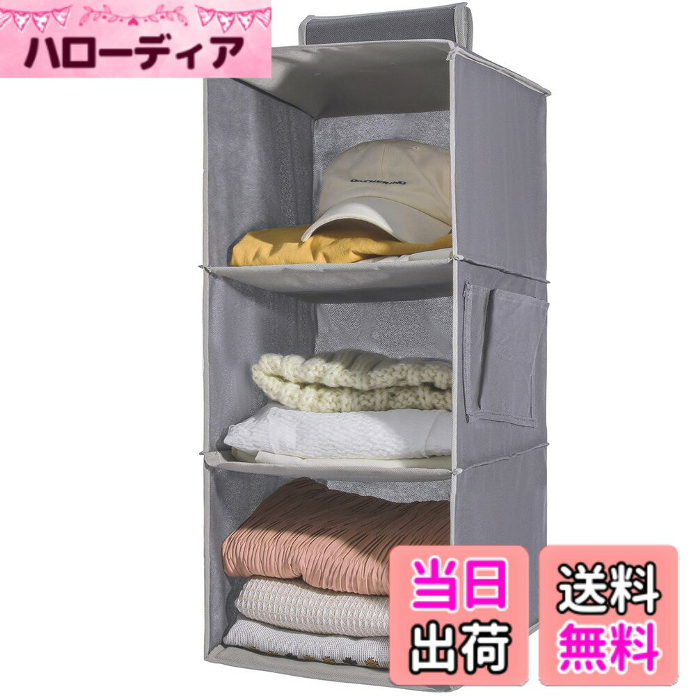 【送料無料】YRCBEHFU 吊り下げ収納 3段 衣類ラック クローゼット 収納吊り下げ 【最新竹製天然版】大容量 帽子/鞄 収納ラック 取付簡単 折り畳み式 旅行/出張 30x30x60cm（グレー、3段）