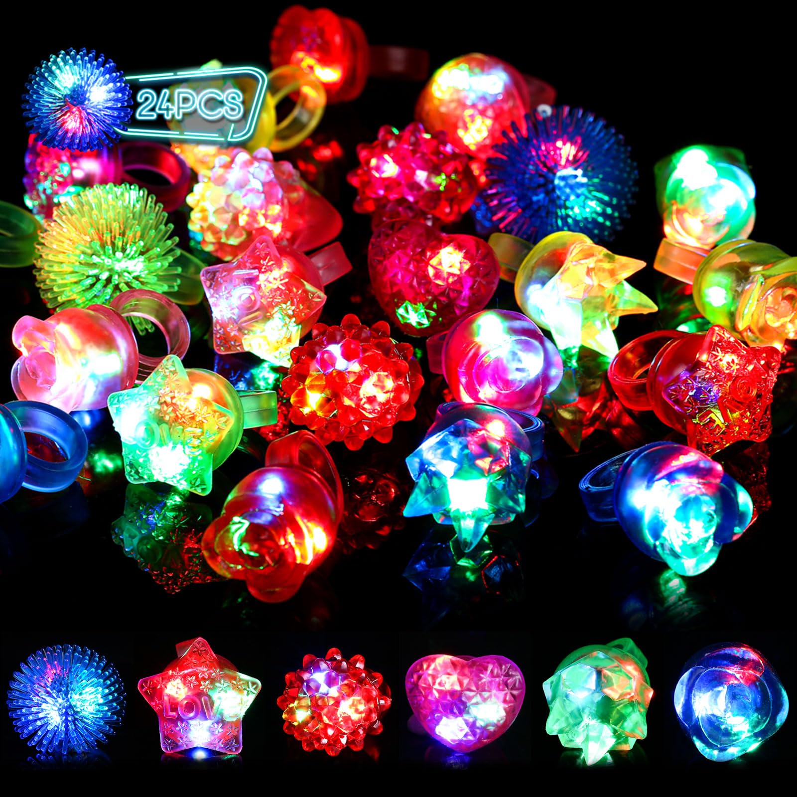 【送料無料】LIHAO 光る指輪 おもちゃ 24個入 お祭り 景品 ハロウィン 縁日グッズ ライブ用 ...