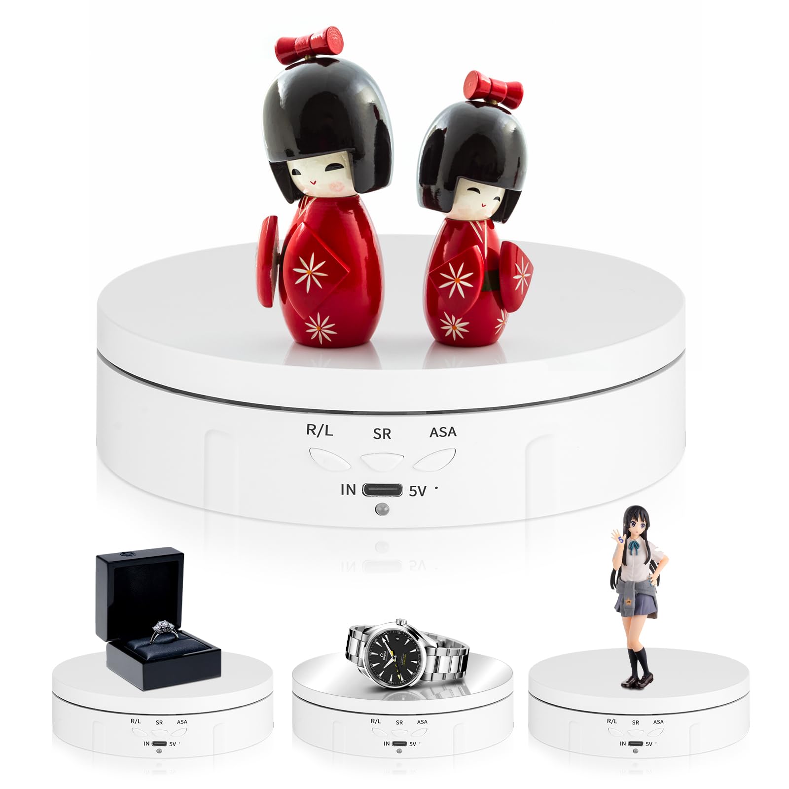 【送料無料】L'QECTED ターンテーブル 電動回転台 360度回転台 電動ターンテーブル 耐荷重8kg 方向角度調整可能 安定性 低騒音 直径14.5CM フィギュア 撮影用(ホワイト 14.5cm)