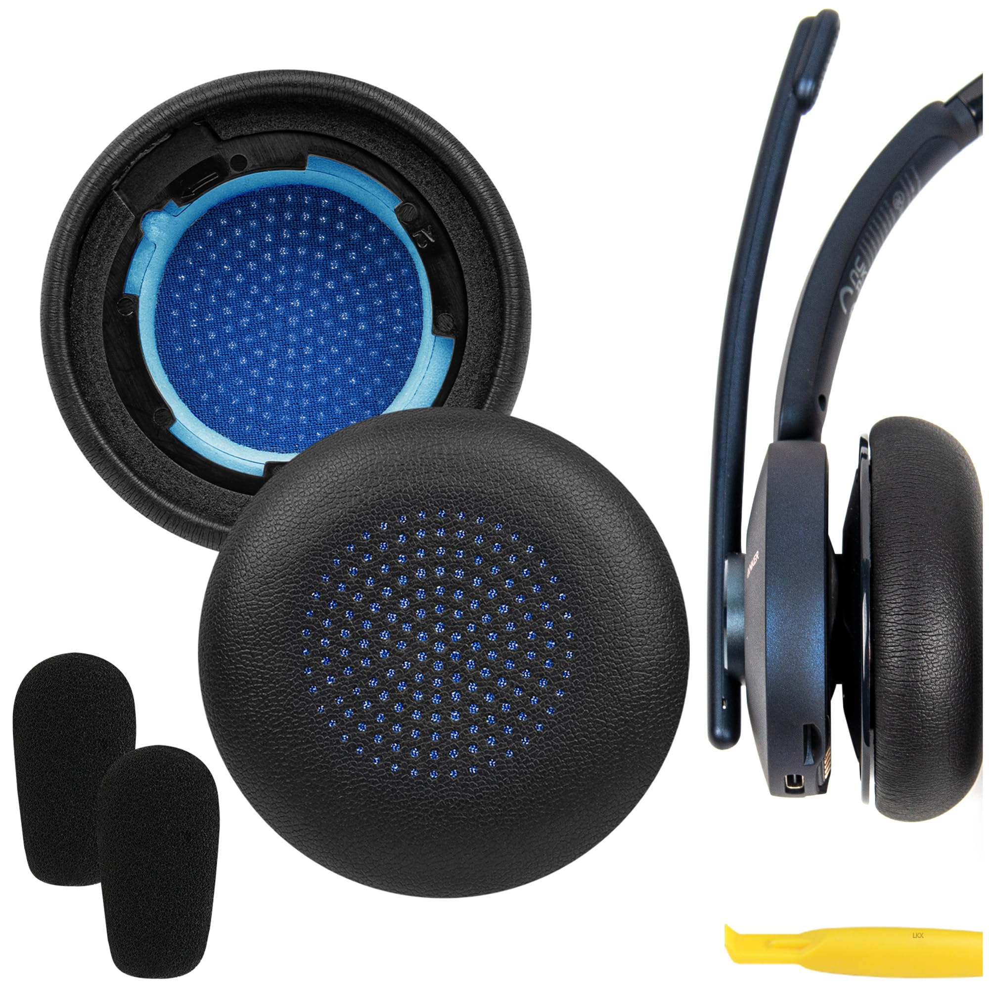 【送料無料】Geekria イヤーパッド QuickFit 互換性 パッド アンカー Anker Powerconf H700, H500 ヘッドホンに対応 パッド イヤー/イヤーカップ (プロテインレザー/黒)