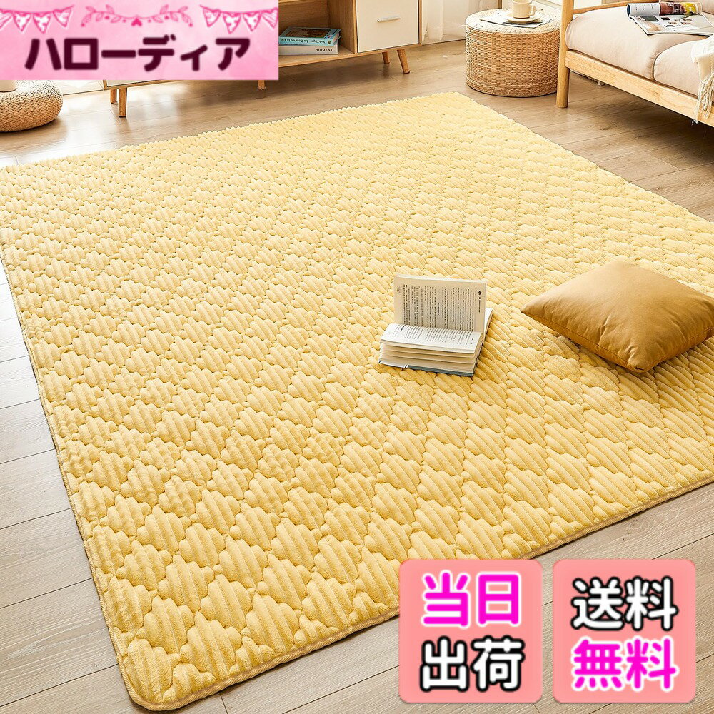 Accord - 【送料無料】CHOSHOME カーペット ラグ 極厚25mm ラグマット 3畳 絨毯 厚手 オールシーズン 滑り止め 防音 ふわっと手触り 北欧 あったか 洗える フランネル 床暖房 ホットカーペット対応 こたつ敷きマット 無地 防ダニ 防臭 190x240cm イエロー