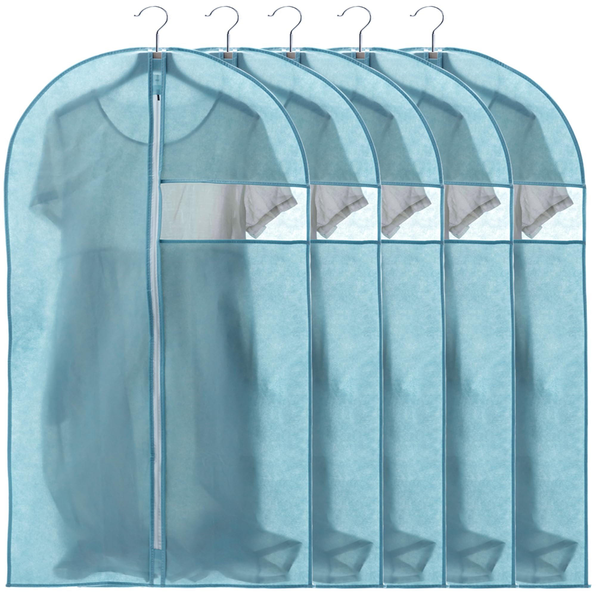 【送料無料】VECELO 衣類カバー 防塵カバー スーツカバー ハンガー 5枚組 ジッパー付き 湿気取り 防汚 衣装カバー 可視窓付き コート ダウンジャケット Tシャツ 半袖パンツ収納袋 透明窓付き 折り畳み可能 120CM