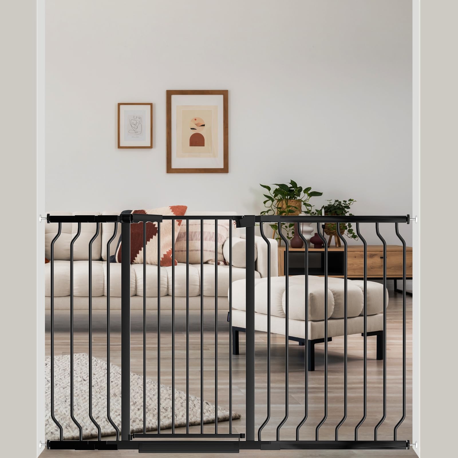 【送料無料】Seogva ベビーゲート ハイタイプ 高さ103cm 拡張フレーム付き 自動ロック 高さ100cm以上つっぱり式 穴開け不要 前後90度開閉 セーフティー安全ゲート 扉開閉式 二重ロック ブラック ホワイト 設置幅125-153cm