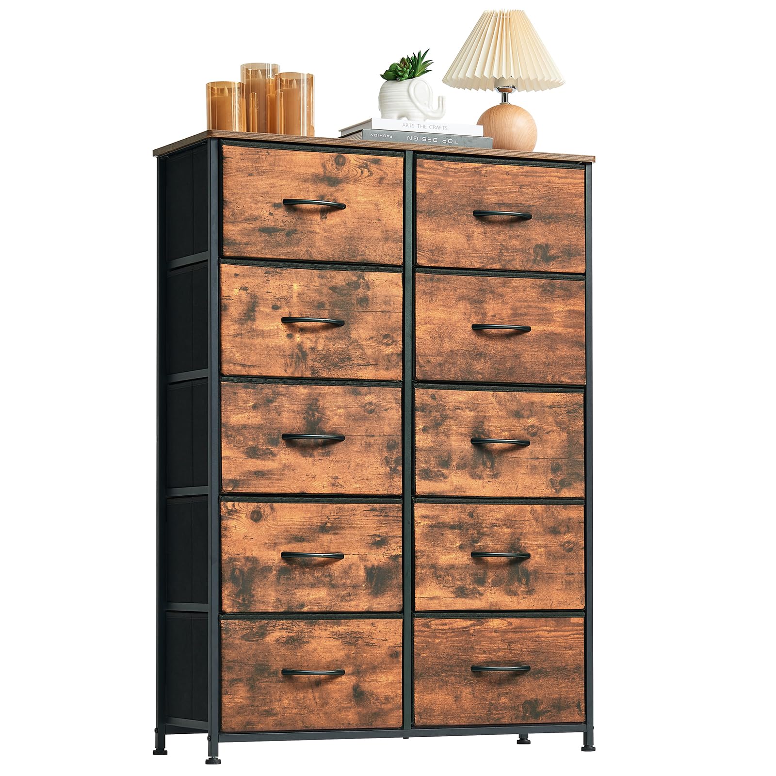 【送料無料】Somdot タンス 収納 チェスト 引き出し 棚 布製 洋服ダンス おしゃれ 箪笥 大容量 たんす 幅80 奥行30 高さ115 衣類 ワイド リビング 転倒防止 一人暮らし 5段10杯 ビンテージ