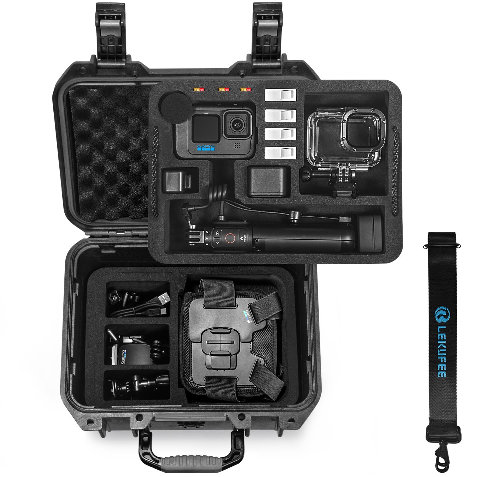 【送料無料】Lekufee Gopro Hero 12 防水ハードケース - Gopro Hero 13,Gopro Hero 12,Hero 11,Hero 10,Hero 9,Hero 8/Gopro Volta/Media Mod/Creator Edition/防水アクションカメラおよびアクセサリーに対応（ケースのみ）（ショルダーストラップ付き）