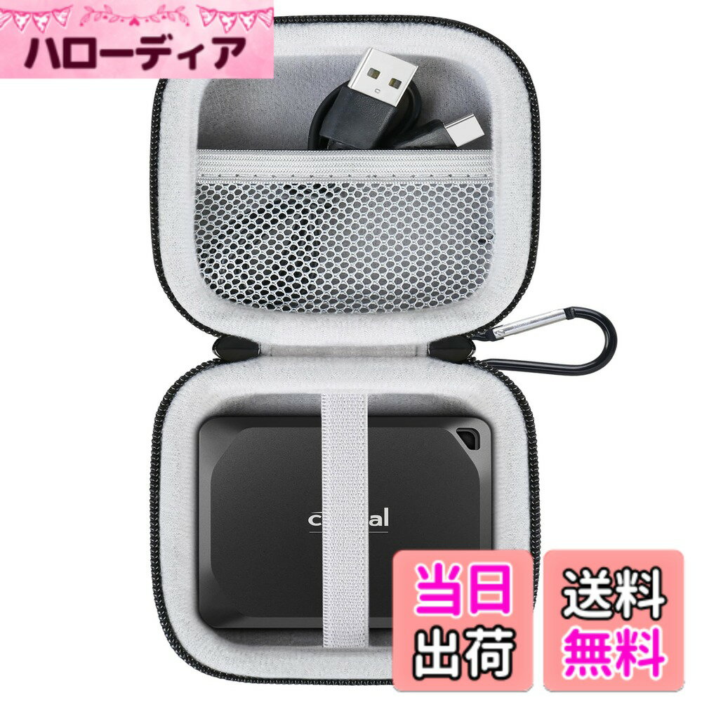 【送料無料】Lacdo ハードドライブキャリングケース 用 Crucial X9 Pro/Crucial X10 Pro ポータブルSSD USB-Aアダプタ 1TB 2TB 4TB USB 3.2 外付けソリッドステートドライブ 耐衝撃撥水ストレージ トラベルバッグ、ブラック+グレー