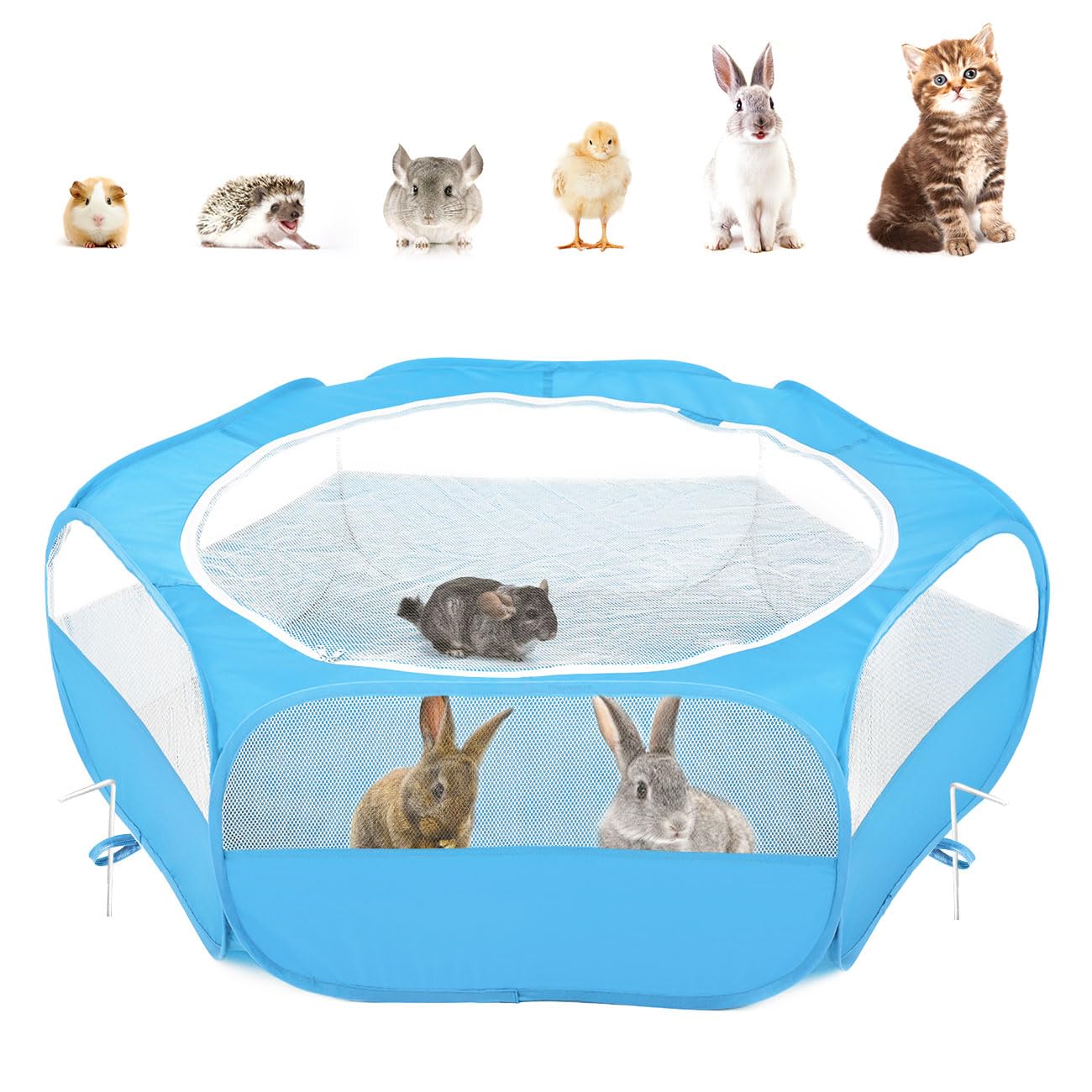 【送料無料】サークル ペットサークル Pawaboo ペットサークル 折りたたみ 小動物フェンス プレイサークル ペット ゲージ 動物フレンドルーム 遊び用のサークル 屋外/屋内 飼育サークル 動物サークル ウサギ ハリネズミ用 幅120 x 高さ38cm Light Blue