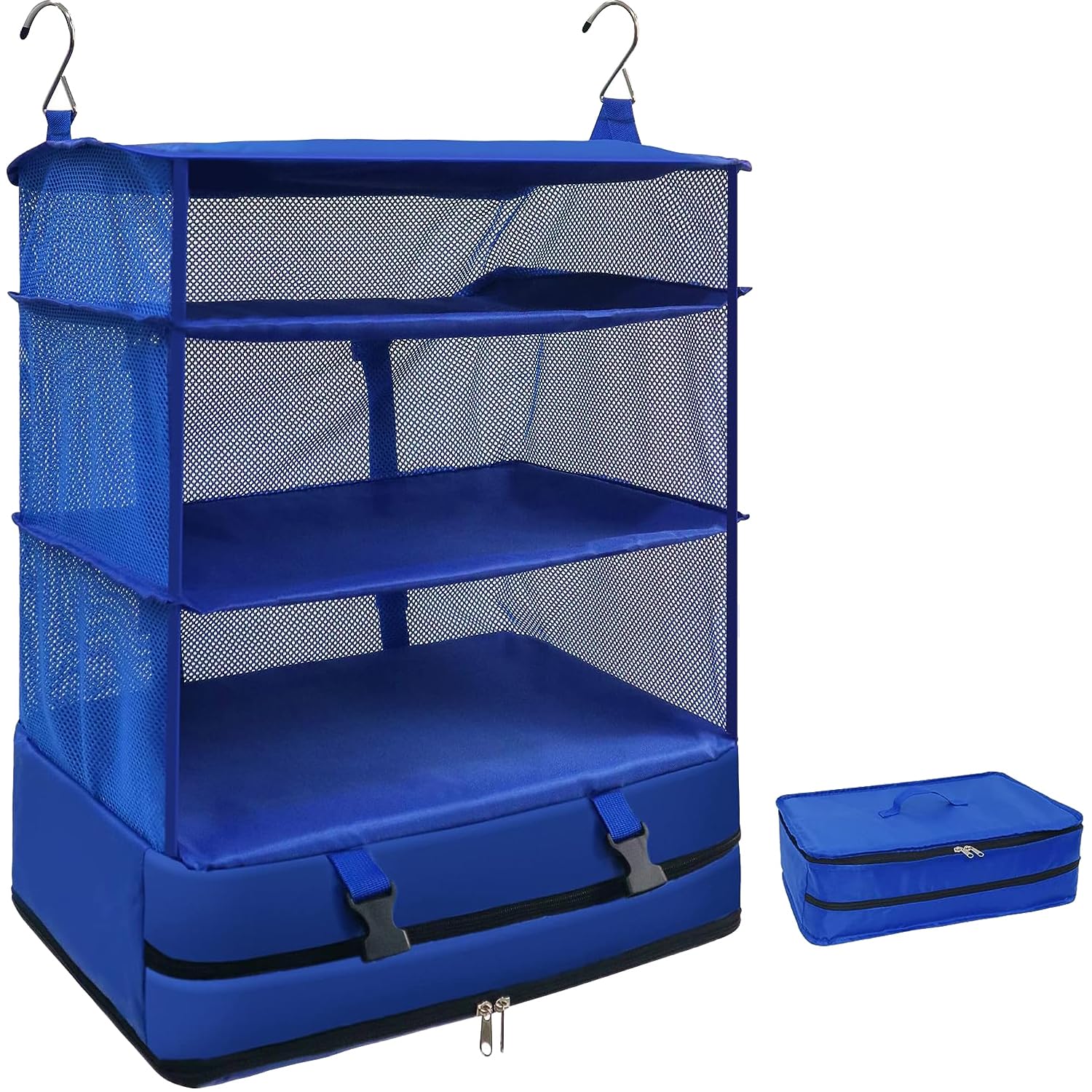 【送料無料】musejoy 吊り下げ収納ボックス 吊り下げ インナーバッグ 衣類ラック 収納 旅行 出張 クローゼット 省スペース 大容量 衣装ケース 4段 クローゼット吊り下げ収納 取付簡単 折り畳み式 オーガナイザー XL (青)…