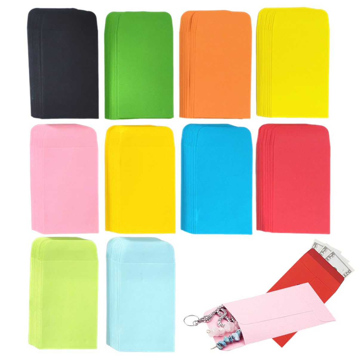 【送料無料】Getrays 100個 ミニ コイン封筒、10色 自己粘着 種子の封筒 小さい 色付きの封筒、小型 粘着フラップ付き 色付きの封筒 現金封筒 名刺封筒 ために ジュエリー チケット ギフトカード 賃金 ビーズ 小物収納(11x6cm)