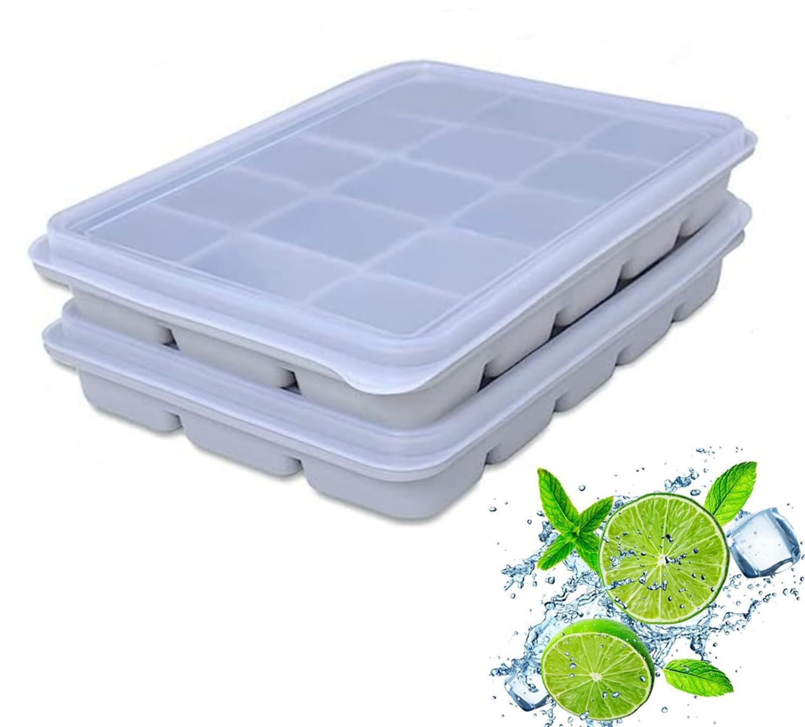 【送料無料】YFFSFDC 製氷皿2個入り 四角氷 シリコン製氷機製氷ケースアイスキューブ 氷トレー 小分け ソフト取り出しやすい 蓋付き冷凍保存 耐久性 多用途 DIY (灰色)