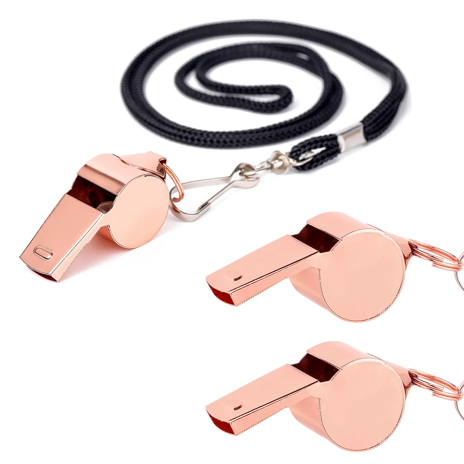 【送料無料】BTtime ホイッスル 3個セット ステンレス製 笛 金属ホイッスル ネックストラップ付き 救援 防災 アウトドア 学校 ジム 審判 ライフガード用 (ローズゴールド アップグレード版)