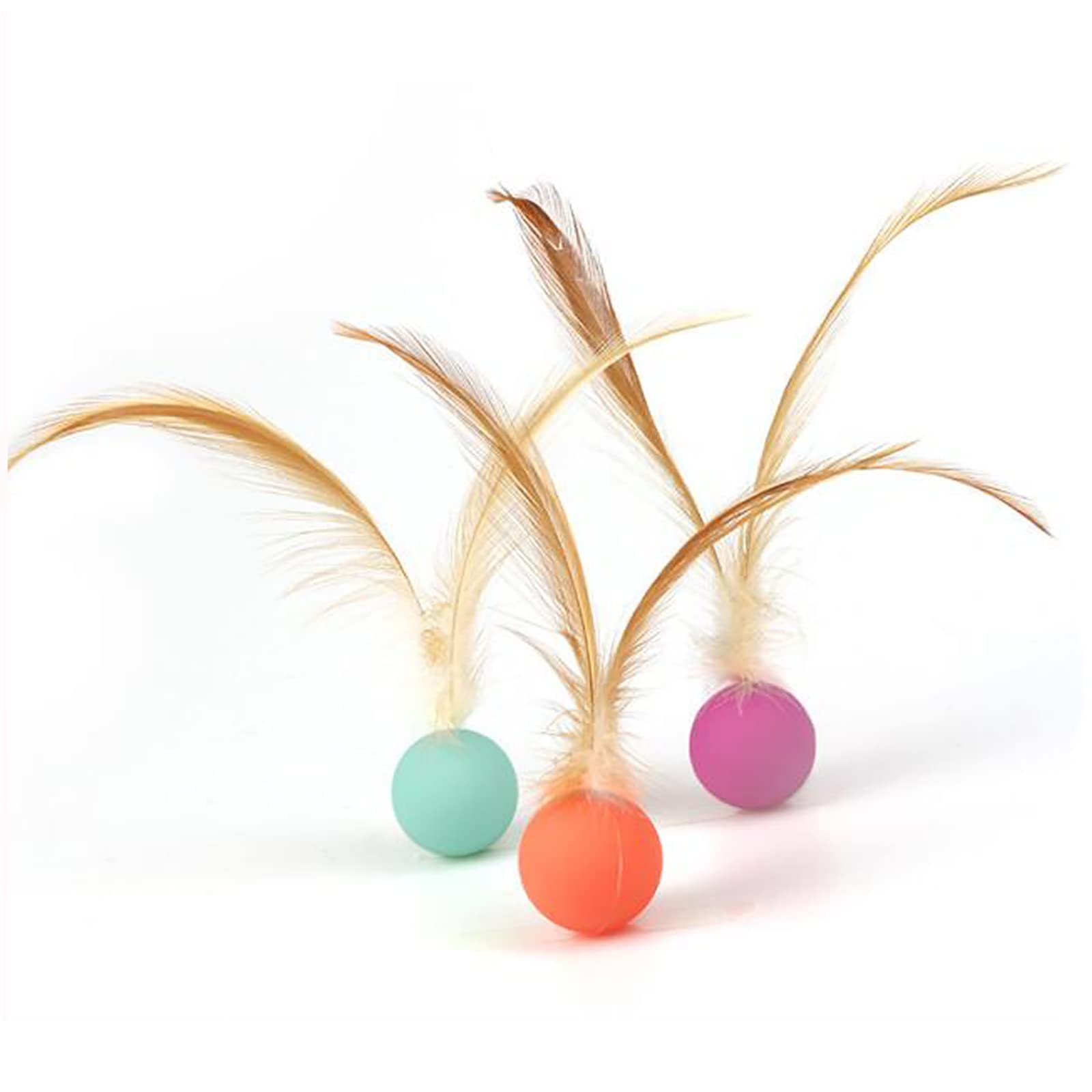 【送料無料】GOODCHI 猫用おもちゃ 羽毛 ボール 猫じゃらし 運動不足解消 ストレス解消 人気 羽のおもちゃ 猫遊び用品 3個入 (3個セット-A)