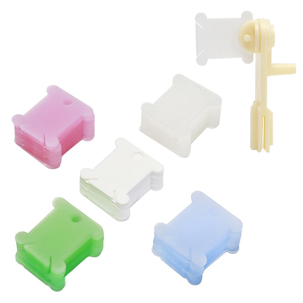 【送料無料】SANJAOYEE 糸巻き 刺繍糸 収納 糸巻き台紙 スプール120個＋ボビンワインダー1個 刺しゅう糸用 収納グッズ 巻き取り 糸巻き板 大容量 糸巻板 プラスチック 糸巻き板 刺繍糸を巻き取り 整理用