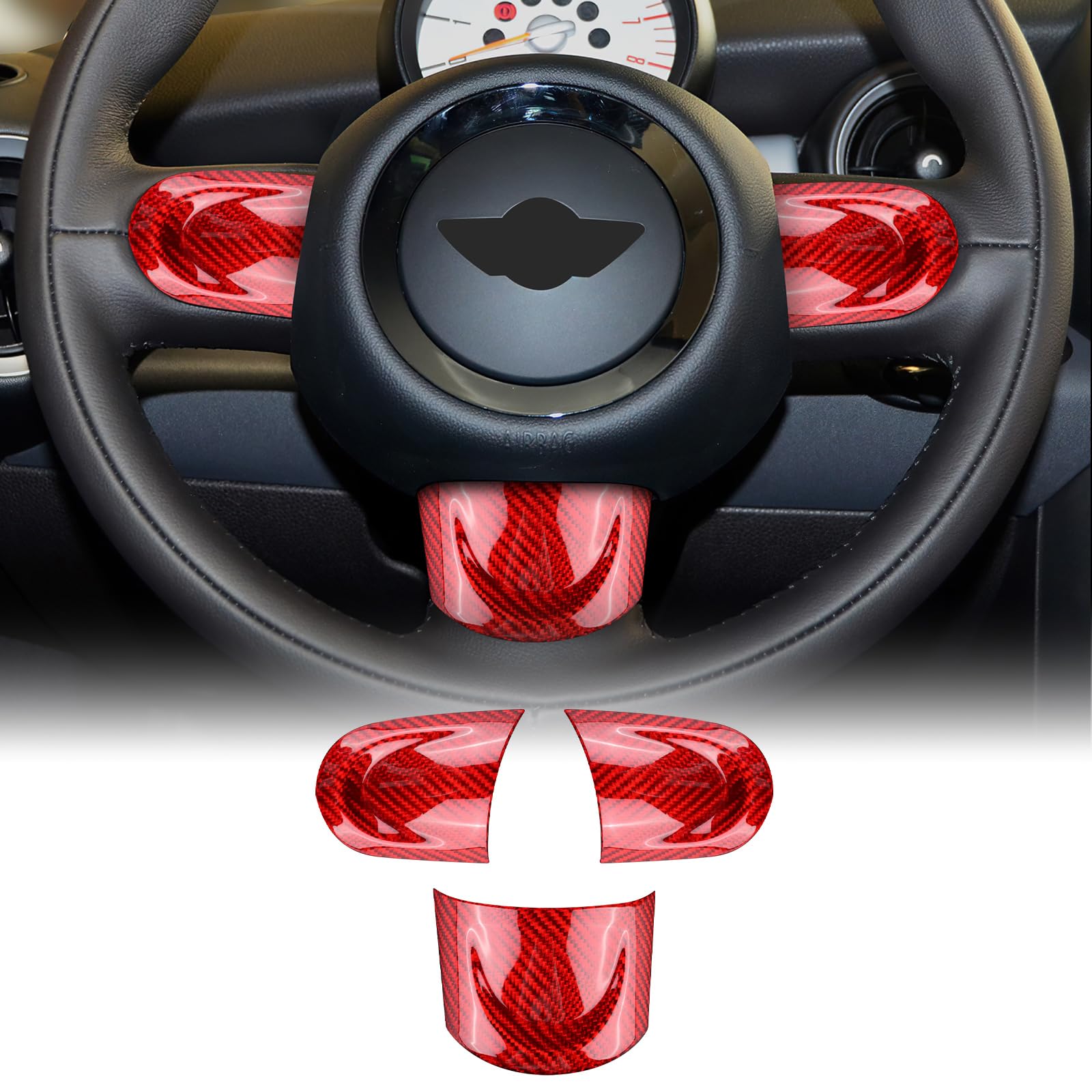 【送料無料】AIRSPEED ミニ クラブマン クーパー 第2世代 R55 R56 R57 R60 専用 ハード カーボンファイバー アクセサリー インテリア 内装 パーツ ステアリングホイールトリムカバー ハンドルボタン装飾フレーム MINI Clubman Cooper ガーニッシュ おしゃれ カスタム ド