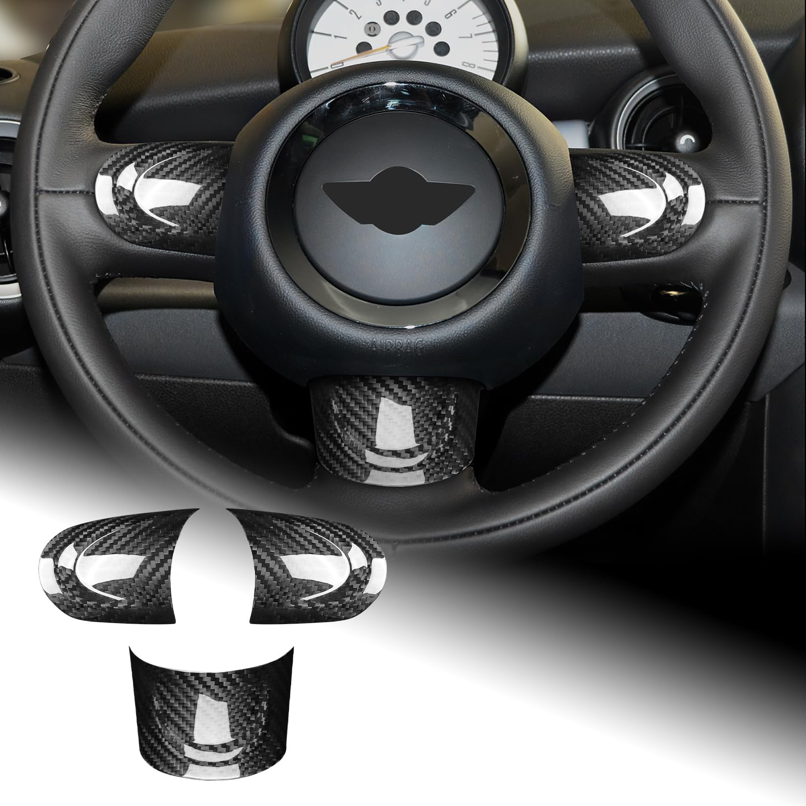【送料無料】AIRSPEED ミニ クラブマン クーパー 第2世代 R55 R56 R57 R60 専用 ハード カーボンファイバー アクセサリー インテリア 内装 パーツ ステアリングホイールトリムカバー ハンドルボタン装飾フレーム MINI Clubman Cooper ガーニッシュ おしゃれ カスタム ド