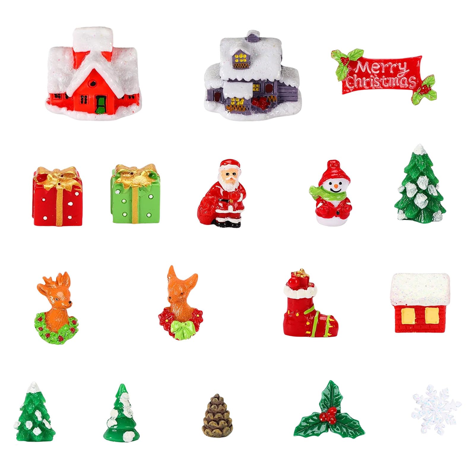 【送料無料】クリスマス ミニチュア 置物 17個セット サンタ 雪だるま ギフト 家 トナカイ クリスマスツリーミニ クリスマスオーナメント 可愛い 樹脂 クリスマス 飾り 置き物 卓上 盆栽 鉢植え 園芸 窓 装飾 DIY クリスマスプレゼント (ミックス A)