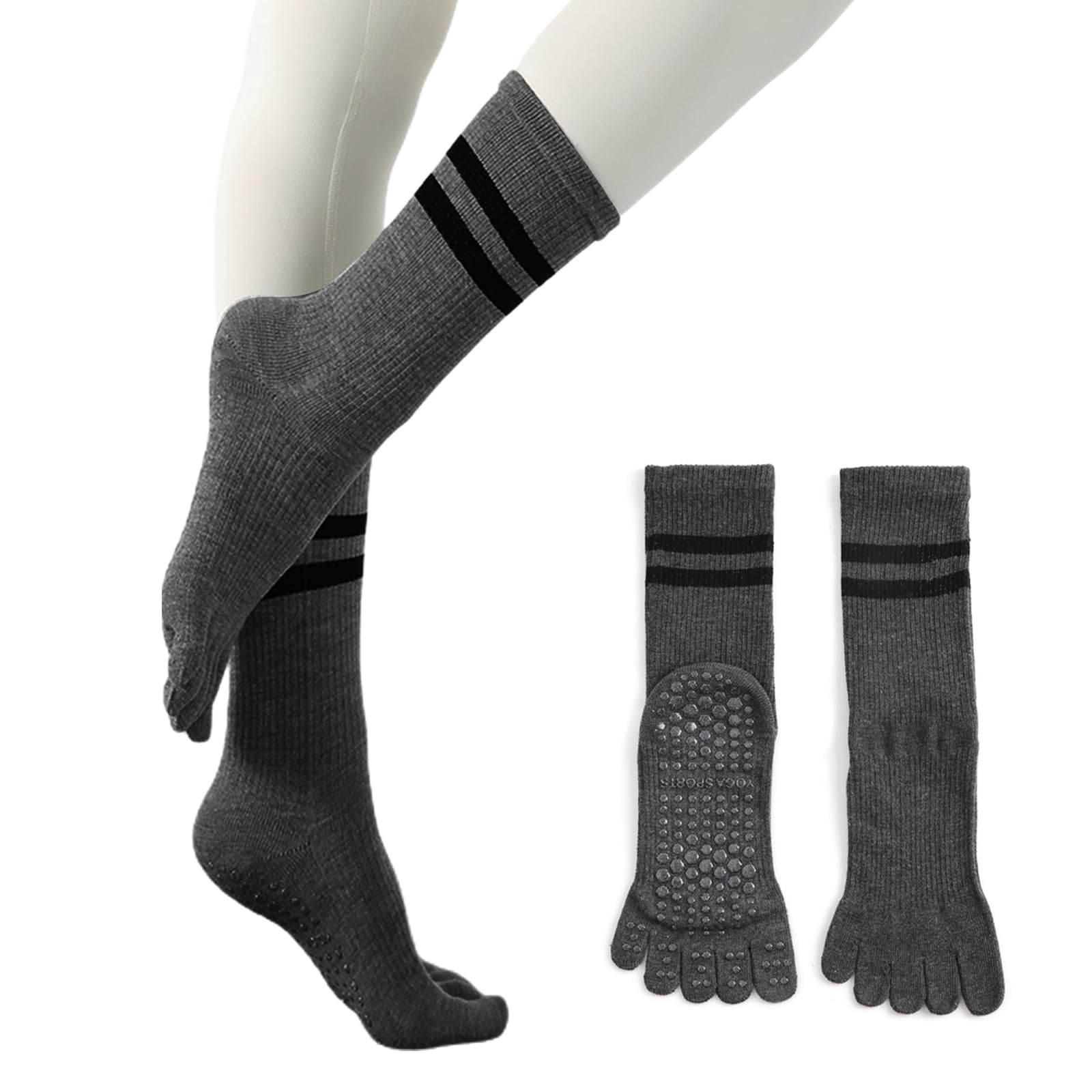 【送料無料】[GreenGee] 5本指 ヨガソックス 滑り止め レディース ヨガ靴下 綿 保温 防寒対策 暖か ピラティス 抗菌消臭靴下スポツソックス 吸湿性 通気性 速乾 オールシーズン対応 男女兼用 (ダークグレー)