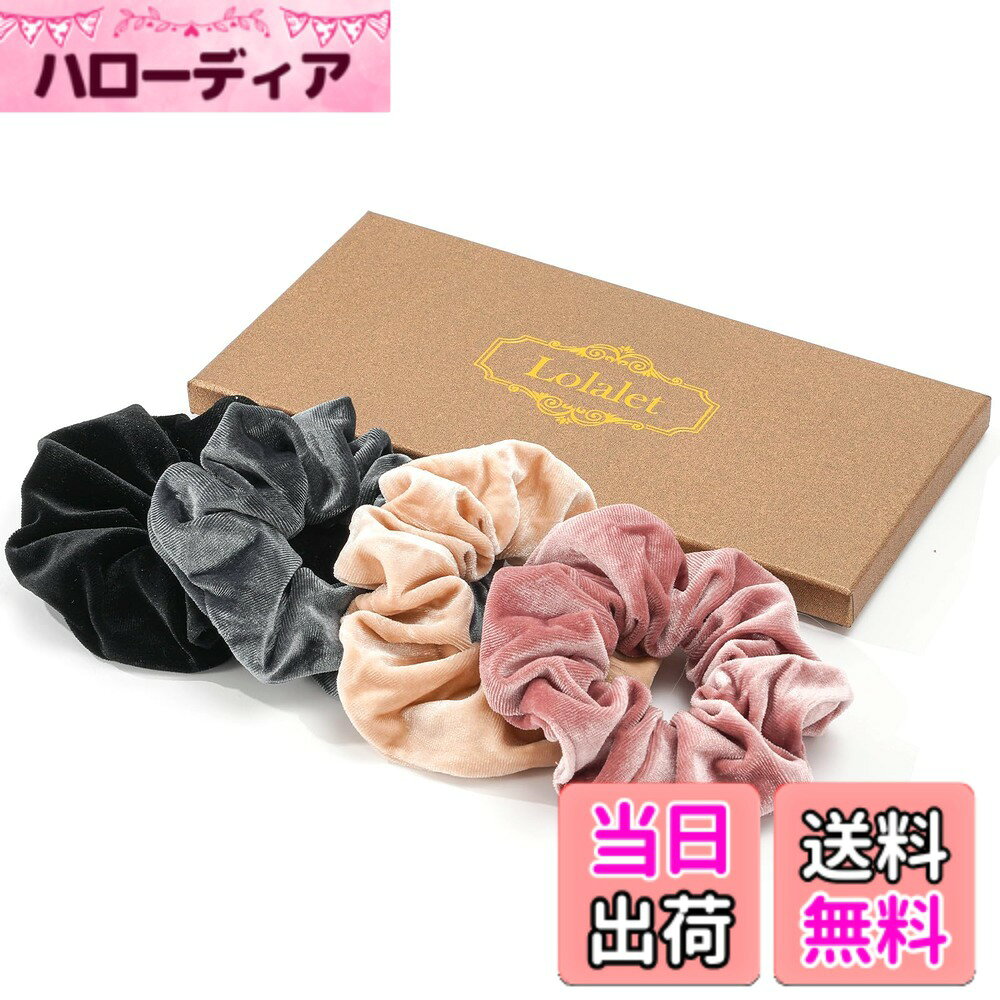 【送料無料】Lolalet ベルベットシュシュ ヘアゴム 無地ヘアロープ 4個セット おしゃれ 女性 髪留め ヘアアクセサリー