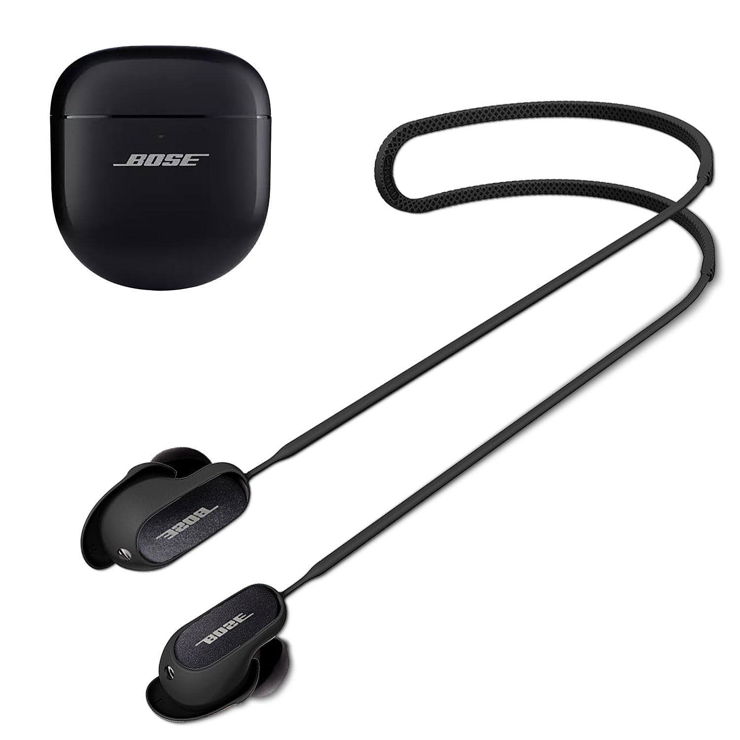 【送料無料】Bose QuietComfort Earbuds Ultra 用 ストラップ ネック シリコン 【NOUKAJU】イヤホン ストラップ ワイヤレスヘッドフォン紛失防止/落下防止ネックストラップ、 収納便利 ソフト 超軽量（ブラック）