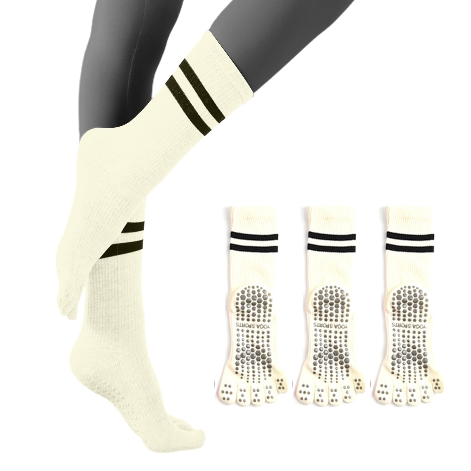 【送料無料】[GreenGee] 5本指 ヨガソックス 滑り止め レディース ヨガ靴下 綿 保温 防寒対策 暖か ピラティス 抗菌消臭靴下 スポツソックス 吸湿性 通気性 速乾 オールシーズン対応 男女兼用 (ホワイト 3足セット)