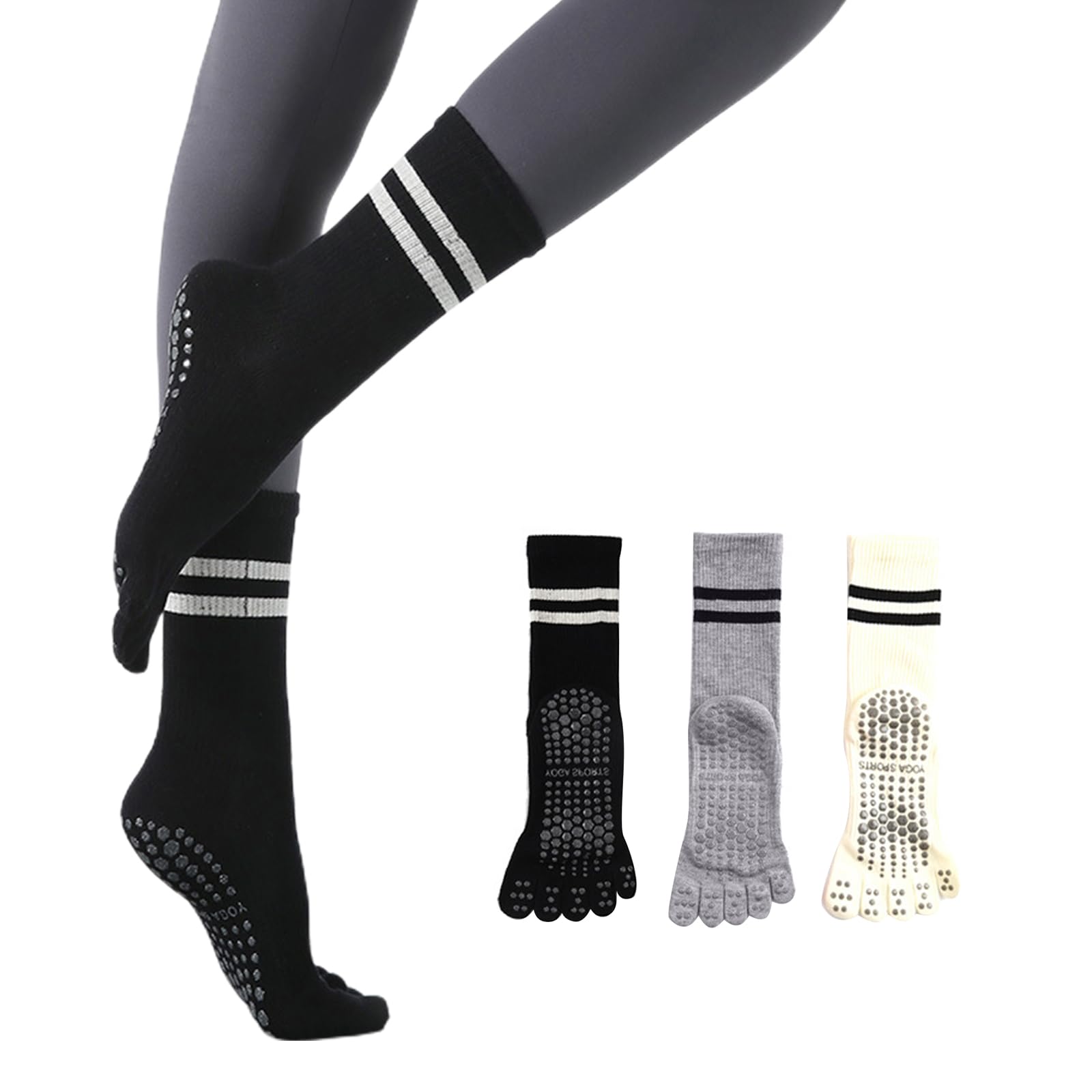 【送料無料】[GreenGee] 5本指 ヨガソックス 滑り止め レディース ヨガ靴下 綿 保温 防寒対策 暖か ピラティス 抗菌消臭靴下 スポツソックス 吸湿性 通気性 速乾 オールシーズン対応 男女兼用 (ブラック+ ホワイト+グレー)