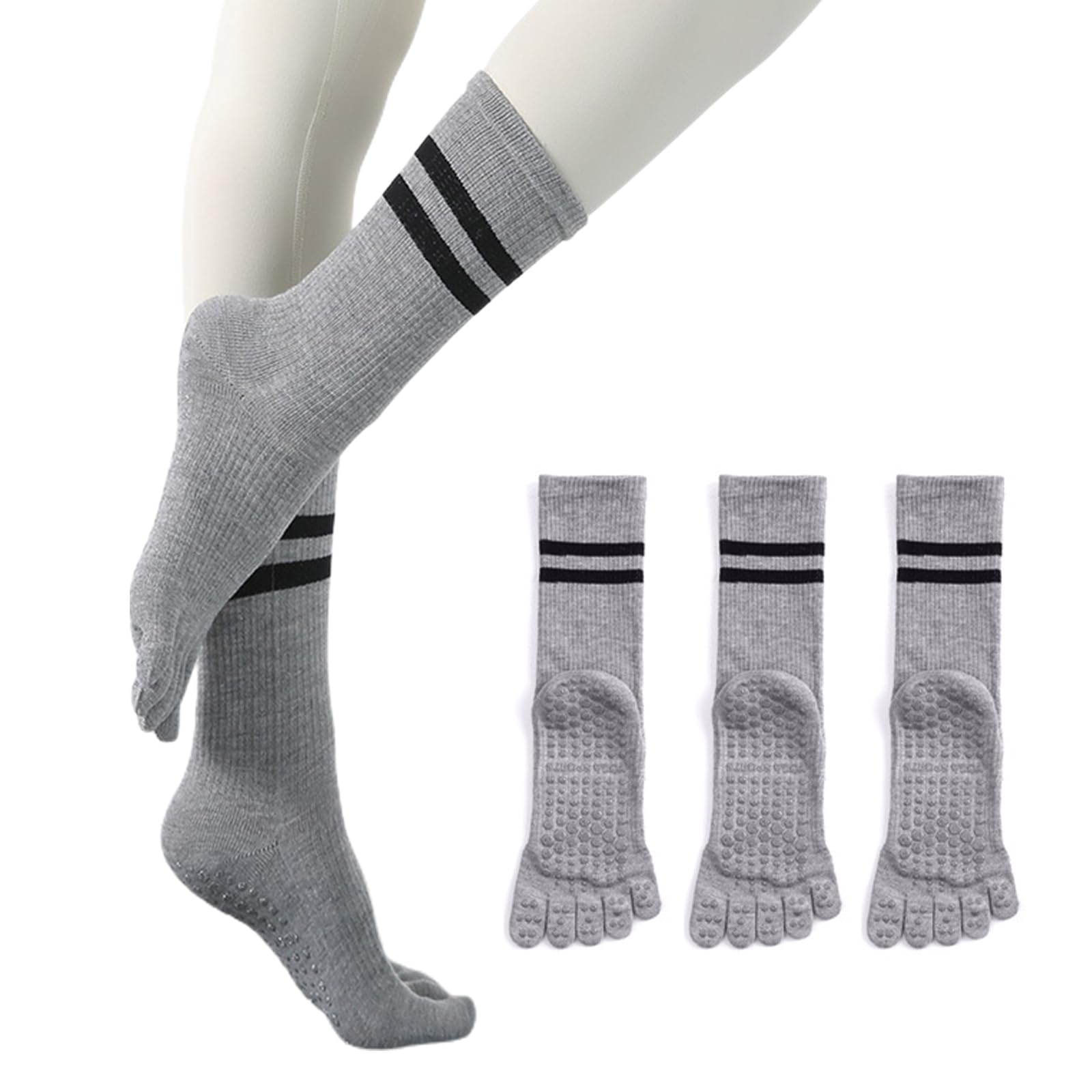 【送料無料】[GreenGee] 5本指 ヨガソックス 滑り止め レディース ヨガ靴下 綿 保温 防寒対策 暖か ピラティス 抗菌消臭靴下 スポツソックス 吸湿性 通気性 速乾 オールシーズン対応 男女兼用 (グレー 3足セット)