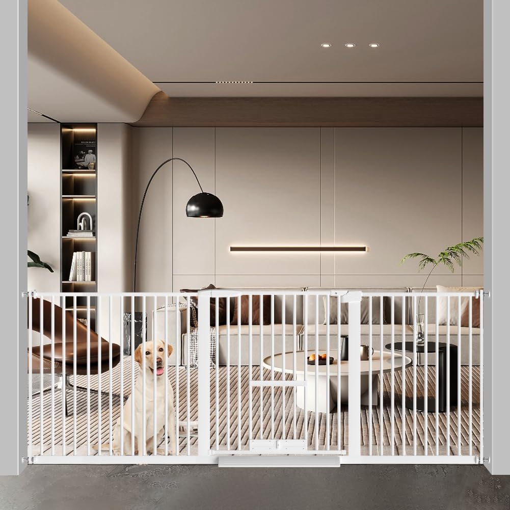 【送料無料】Seogva ペットゲート 3.5cm柵間隔 ペットドア付き 高さ78cm ペットゲート 犬 猫 ゲート ブラック ホワイト 猫用ゲート 過密フレーム付き 猫 ゲート 犬すり抜け防止フェンス つっぱり 扉付き 赤ちゃん ベビーゲート 突っ張り式 自動ロック 階段上 （設置幅19