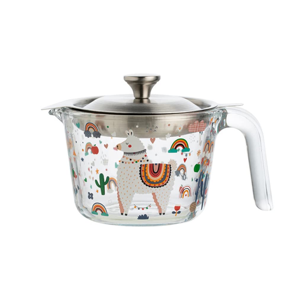 【送料無料】Dovejaオイルポット小さい かわいい 漫画 油こし器 残留物をろ過 油缶 おしゃれ耐熱透明ガラス 計量カップ 透明 調理器具 こし網付 最大容量約680ml (銀02)