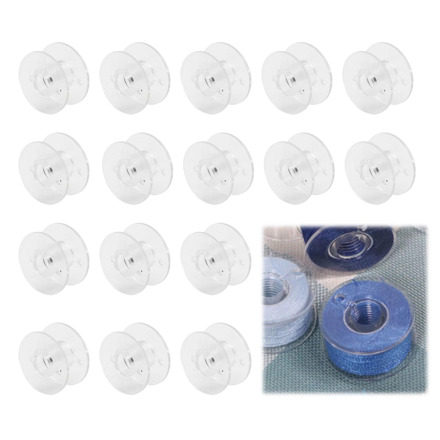 【送料無料】PAVIKE 裁縫ボビン ミシンボビン 16個セット プラスチック製ボビン 家庭用ミシンボビン 透明 DIY 裁縫道具 手芸 ミシン付属品 (20x11mm 内径約6mm)