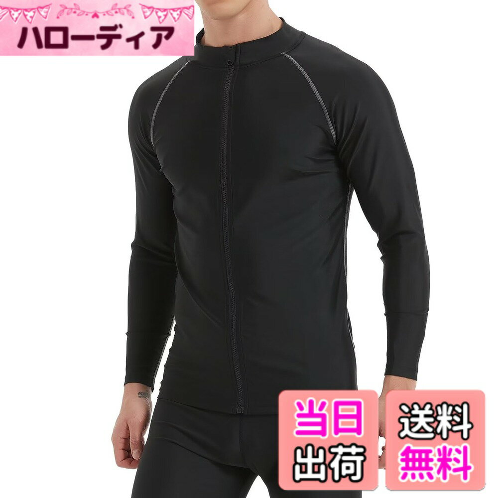 乐天商城 - 【送料無料】[Sillictor] ラッシュガード メンズ 水着 長袖 フードなし ラッシュ パーカー ジップアップ オーバーウェア UVカット スイムウェア プール 海 海水浴 日焼け対策 夏服 水陸両用 [UVカット・冷感速乾] yc2261blk-gr-XL