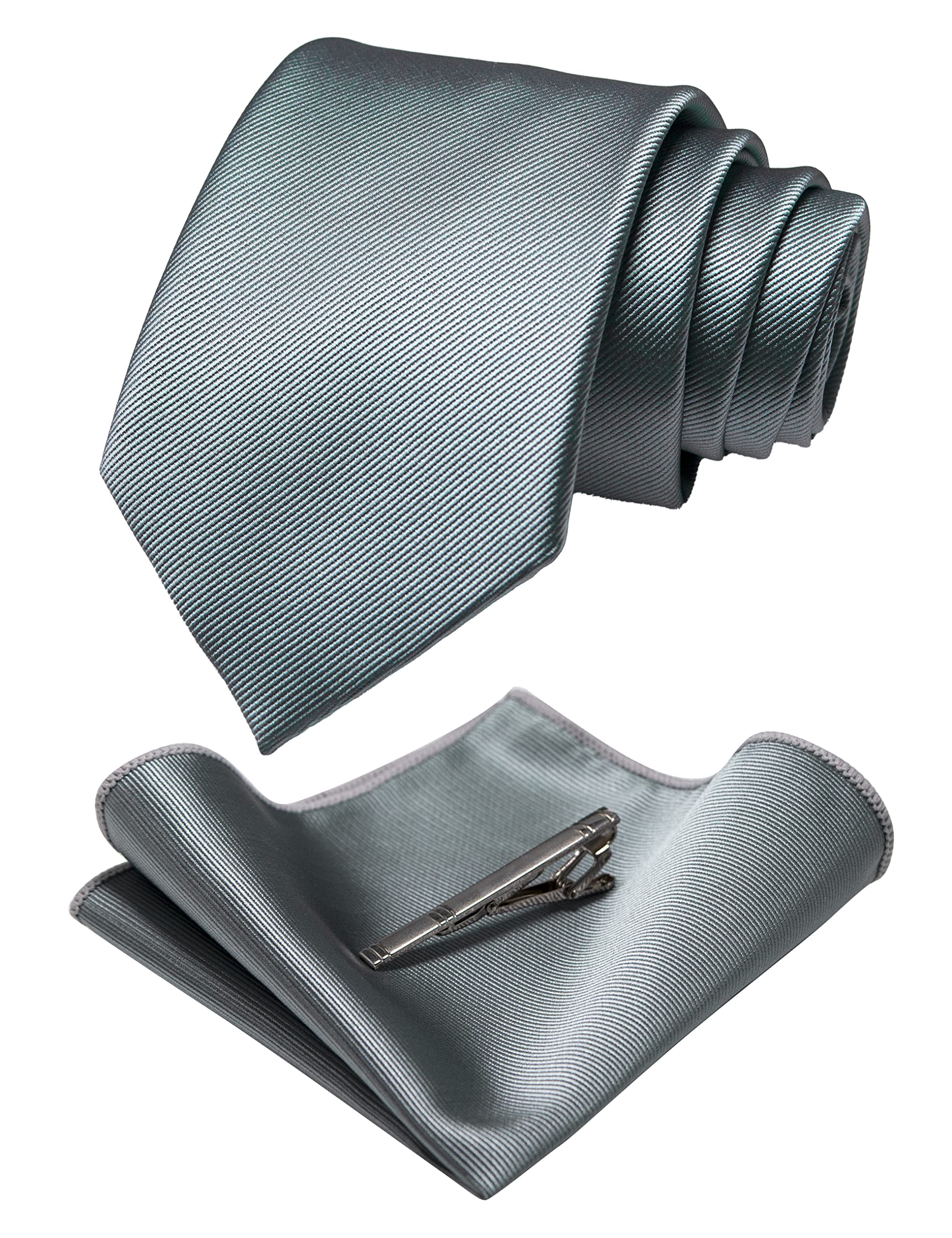 【送料無料】[JEMYGINS] ジェミギンズ 無地 シルクネクタイ チーフ セット ビジネス スーツ ォーマル ネクタイ タイピン ハンカチ セット ネクタイ チーフ セット 銀, シルバー