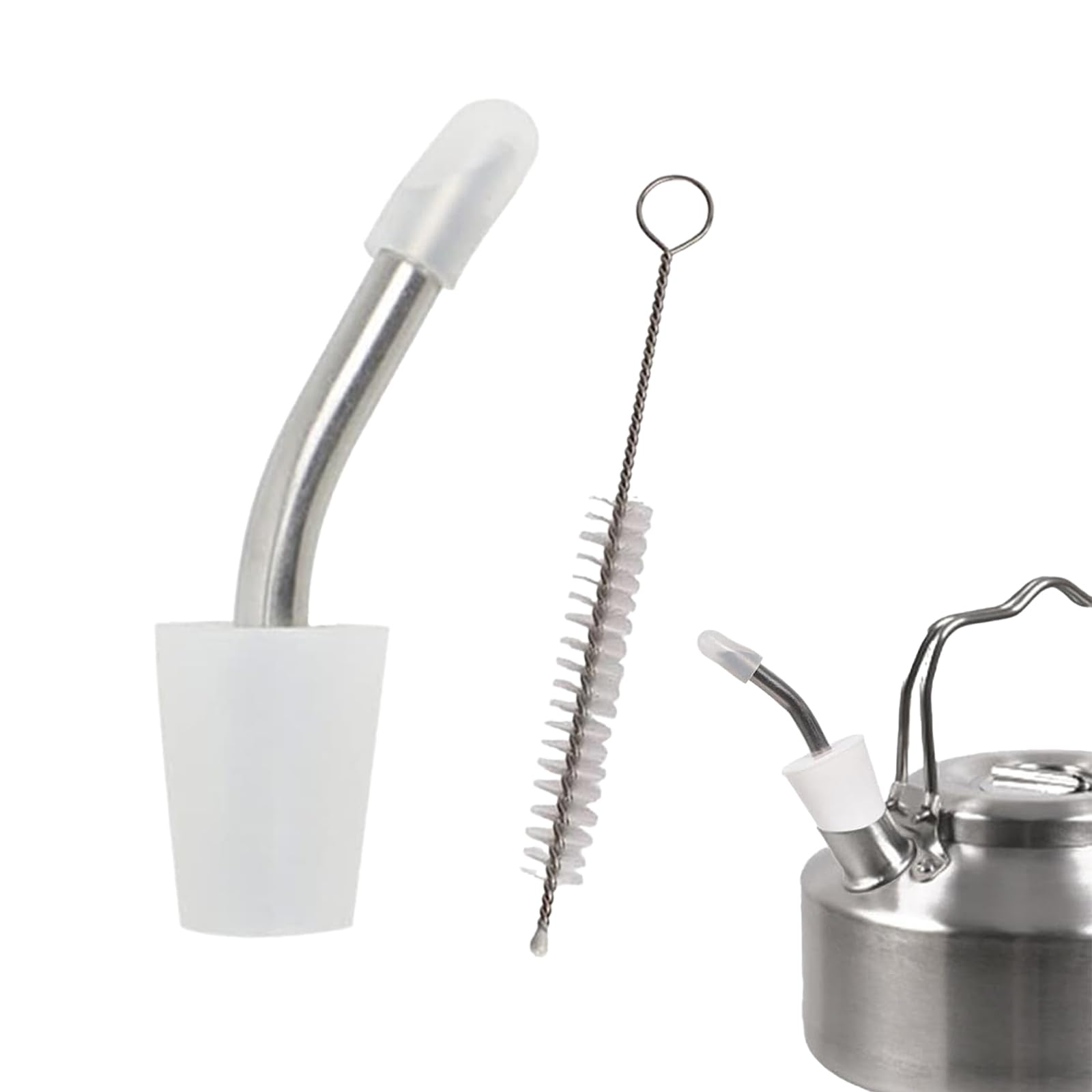 【送料無料】FujiFrugal 延長注ぎ口 コーヒーケトル スキッター 注ぎ口 アウトドアケトル ドリップポット 山ケトル/イーグルケトル/ケトル (注ぎ口) 洗浄ブラシ付き キャンプ コーヒー 部品 アルミ ステンレス製 キャンプ ケトル対応 (ホワイト) [並行輸入品]