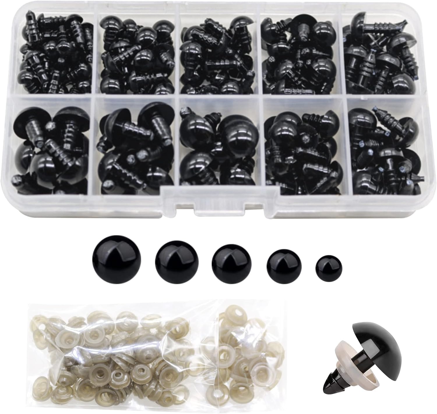 【送料無料】JUTOSU さし目 ドールアイ 目玉 さし鼻 プラスチックノーズ 人形眼 人形目 テディベア ドールメイキング 動物鼻 DIY 縫製 動物 人形 ぬいぐるみ マスコット 手芸パーツ 手作り パーツ 6mm/8mm/9mm/10mm/12mm 黒 100個入り