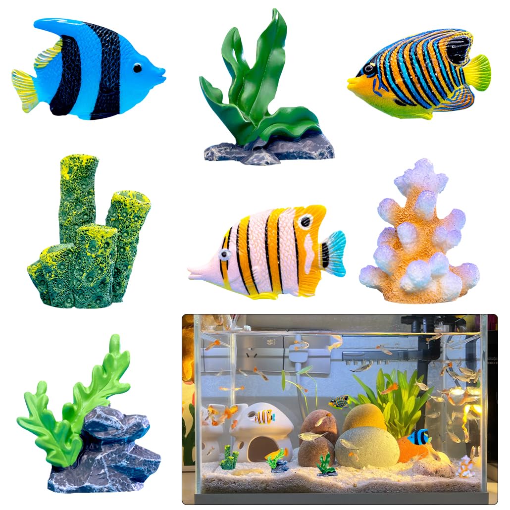 【送料無料】ミニチュア ミニ置き物 モデル 7個セット 1対1還元 魚 草 熱帯魚 砂浜 自然系 人工珊瑚 海濱風 サンゴ 水族館 魚 人工浮遊魚 装飾用 飾り オーナメント 釣り 観賞用 小物 オブジェ 装飾 水槽 プラスチック植物 魚の飼育愛好家 ブイ用 プレゼント (魚) [並行
