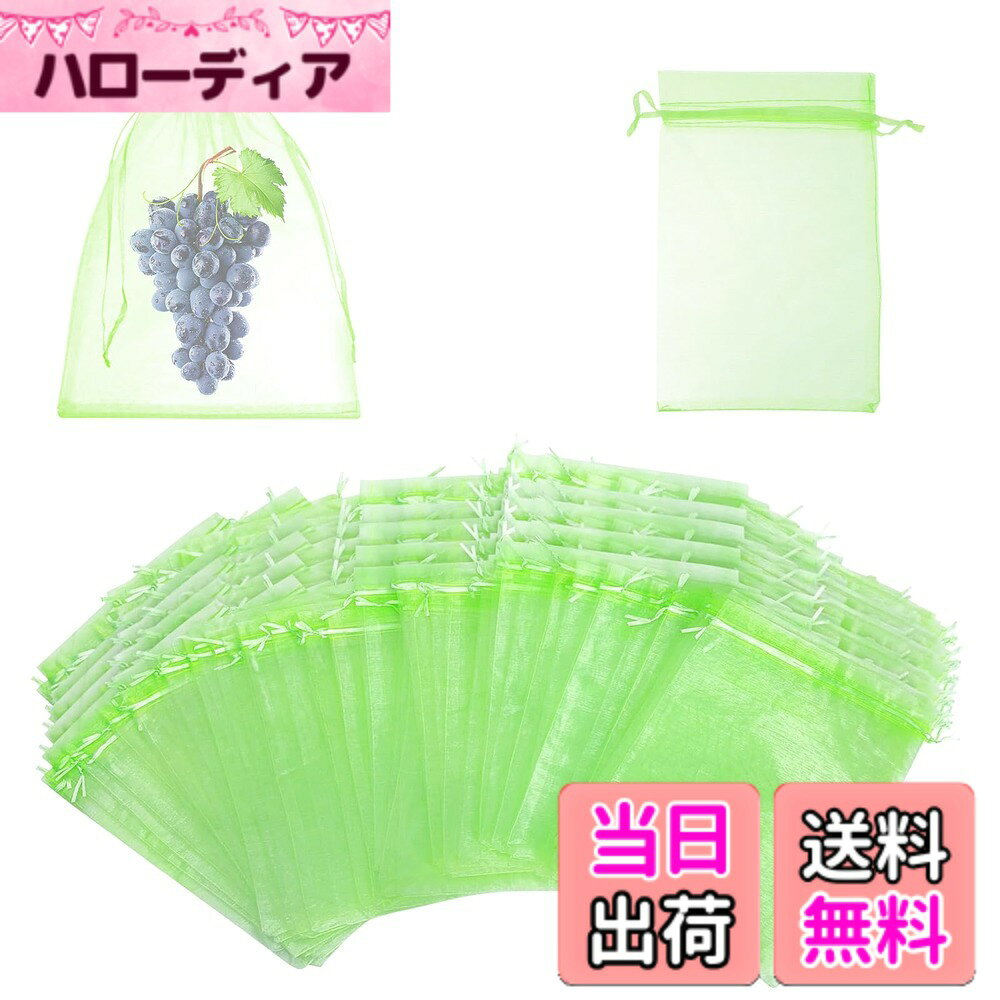 【送料無料】【BEAUTY PLAYER】果樹袋 果物保護バッグ 果実袋 防虫 ネット 家庭菜園 防鳥ネット 害虫鳥避け 通気性 光通過 メッシュバッグ 園芸工具 桃 イチゴ ミニメロン いちじく ぶどう用 農業用 巾着袋 (グリーン, 50, 20cmx30cm)