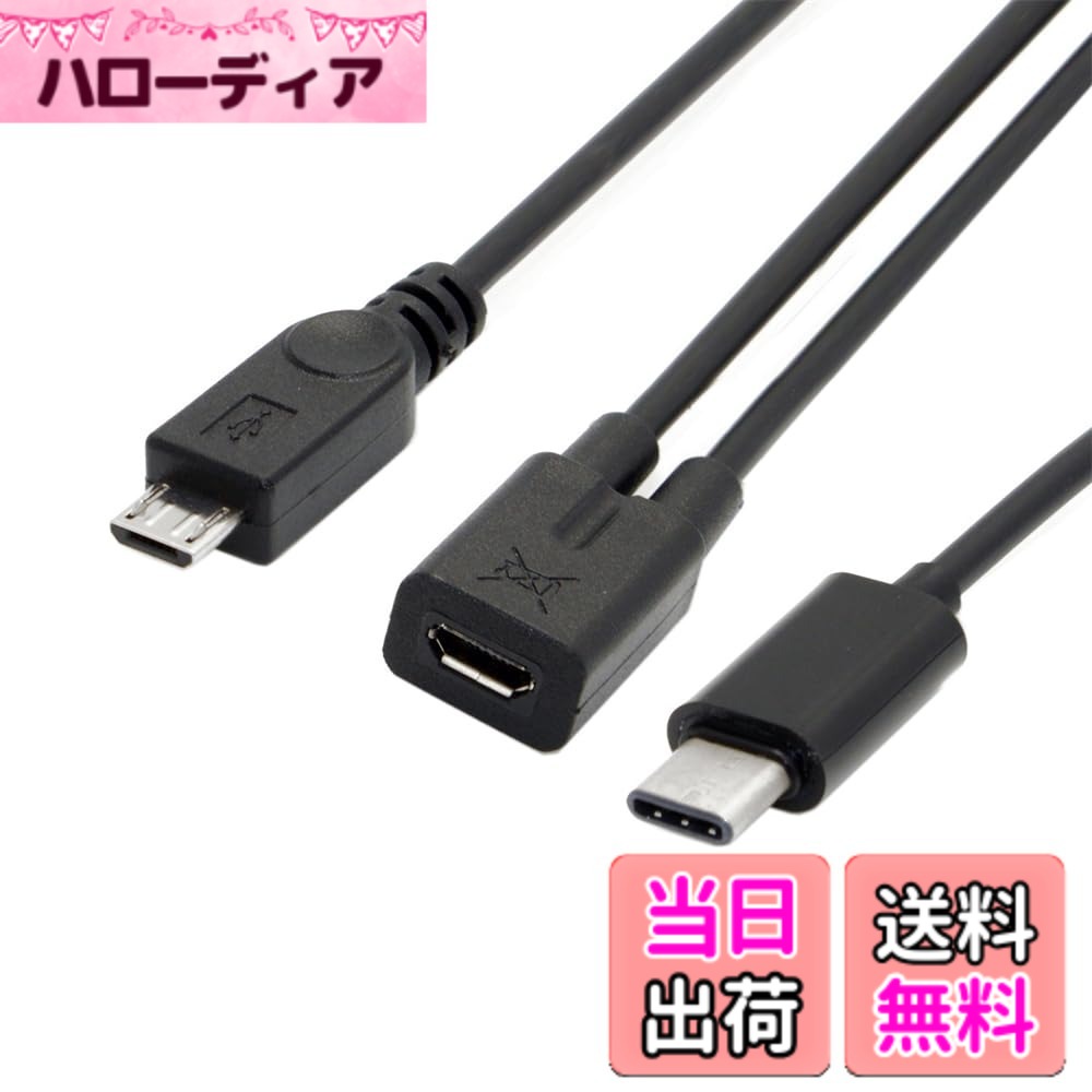 【送料無料】NFHK USB-C - MicroUSBアダプター、2ポート、AWG 28、ブラックMicro U...