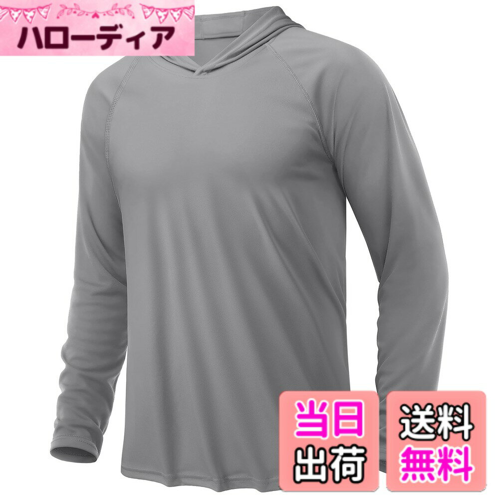 [무료 배송] [KEFITEVD] 티셔츠 맨즈 긴 소매 파커 무지 후드 첨부 레이너 큰 사이즈 풀오버 러쉬 가드 uv컷 얇은 긴 소매 티셔츠 스웨트 속건 피싱웨어 런닝 트라이트 그레이 S
