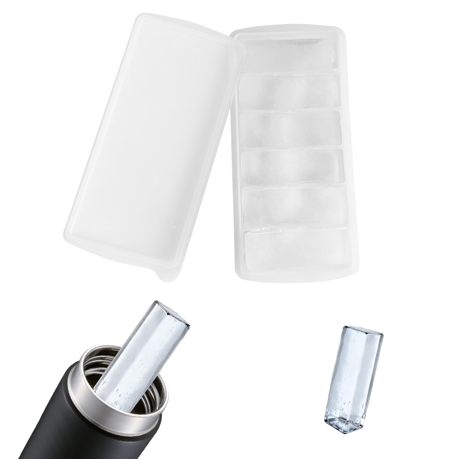 【送料無料】【BEAUTY PLAYER】製氷皿 蓋付き シリコン アイストレー 水筒用 氷 氷 作る 容器 四角の氷 長い氷形 6格 ホワイト 1個 取出しやすい タンブラー対応 家庭用 キッチン用 ゼリー飲料 果物 ビール 製氷器