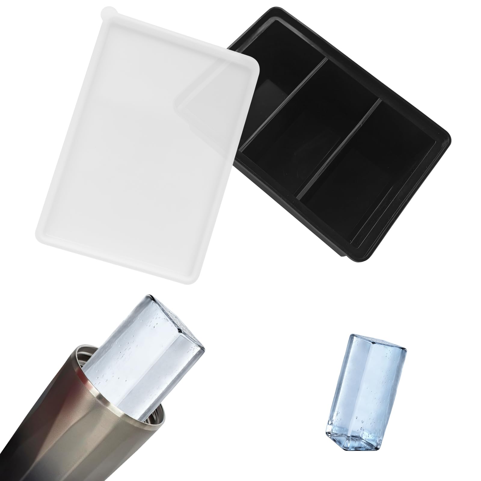 【送料無料】【BEAUTY PLAYER】製氷皿 蓋付き シリコン アイストレー 水筒用 氷 氷 作る 容器 大きい氷 四角の氷 長い氷形 3格 ブラック 1個 取出しやすい タンブラー対応 家庭用 キッチン用 ゼリー飲料 果物 ビール 製氷器
