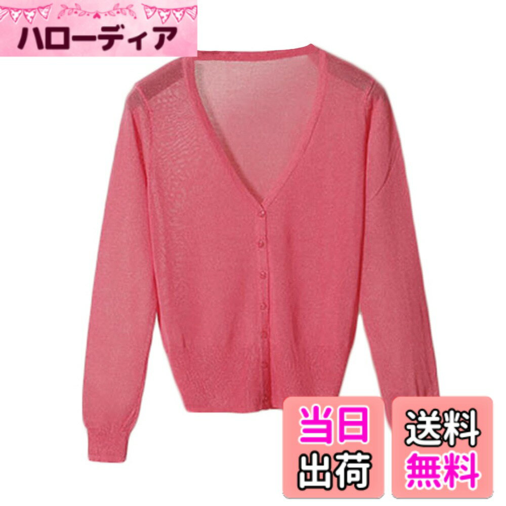 【送料無料】[Blostirno] カーディガン レディース 薄手 ニート vネック 長袖 透ける 無地 冷房対策 春夏 (スイカピンク, M)