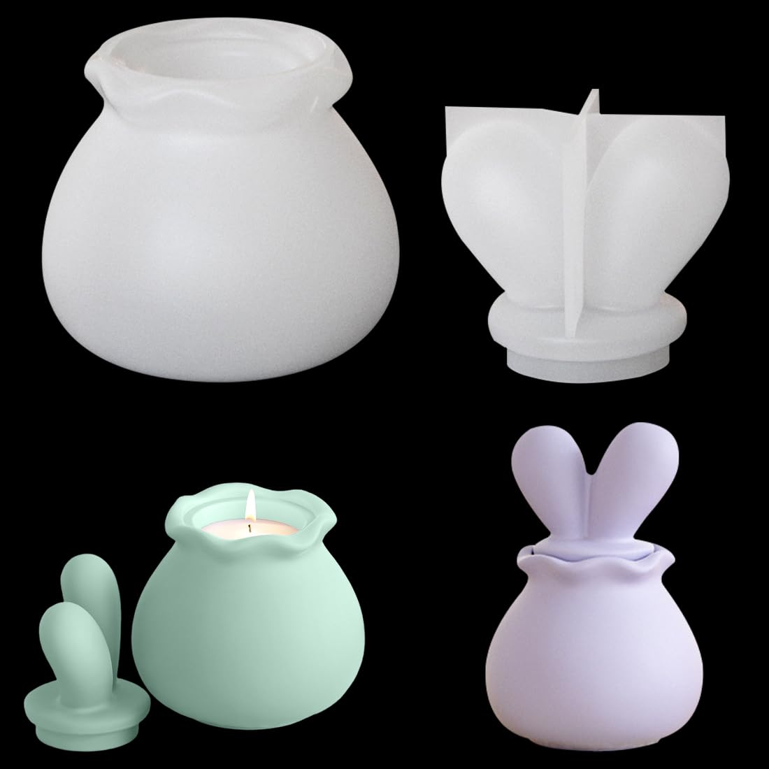 【送料無料】Voyyphixa シリコンモールド 収納ケース 小物入れ 兎耳 3D立体 キャンドルホルダー 植木鉢 DIY 手作り ハンドメイド エポキシ樹脂 レジン液 抜き型 収納用 プレゼント 装飾 置物 (兎耳)