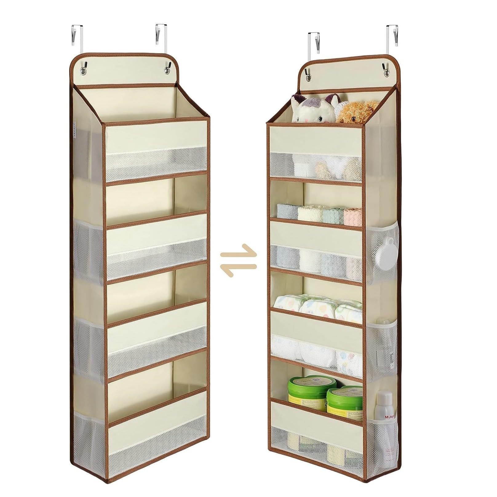 【送料無料】ウォールポケット Whonor ドア掛け収納式ポケット【整理収納アドバイザー監修 】4段大容量 メッシュ窓付き 変形防止設計 壁掛け収納 吊り下げ収納ポケット 二重層不織布で作られた 頑丈 耐用 小物収納 ぬいぐるみ おもちゃ 雑誌 書類/漫画などの収納 2x弾性