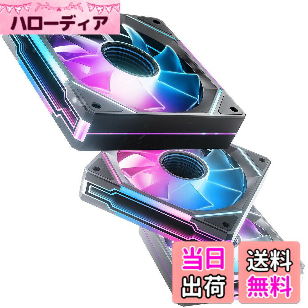 Rakuten - 【送料無料】AsiaHorse ARGB PC ファン 120MM 3本 正向(排気) ケースファン 4Pin PWM、5V 3Pin ARGB /61.5 CFM/1800RPM/高精度・高性能HDBベアリング/作動時間50,000時間/24個のLEDライト。Asus Aura、ASRock、GIGABYTE MSI RGBとの互換性あり