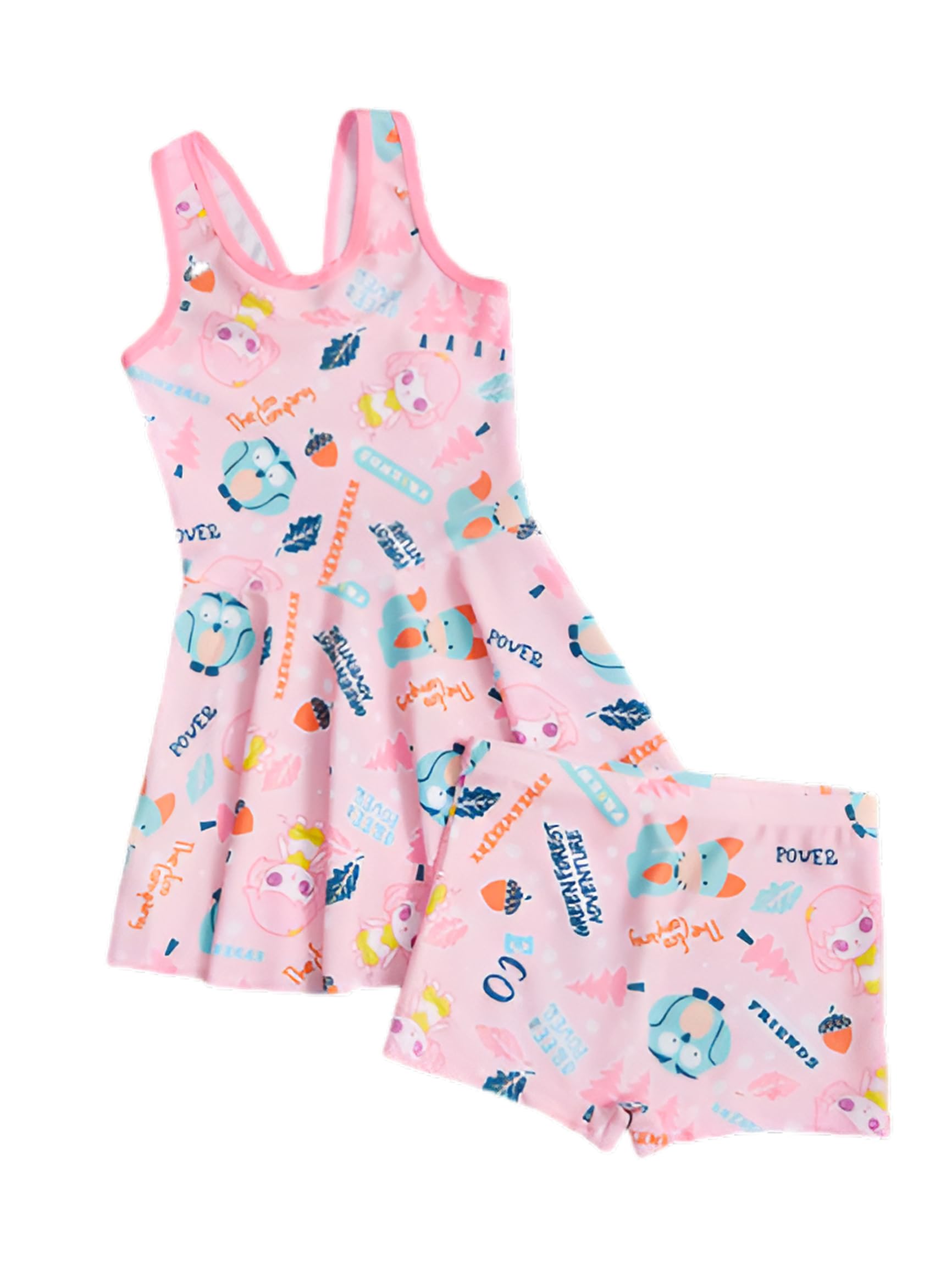 【送料無料】[jessimi] 水着 キッズ ワンピース水着 ショートパンツ セパレート 可愛い ガールズ水着 速乾 通気 スイムウェア 水泳 プール ビーチ 水遊び 旅行 温泉 スクール 幼稚園 女児 女の子 子供用 2点セット (M（身長90-100cm適用）)